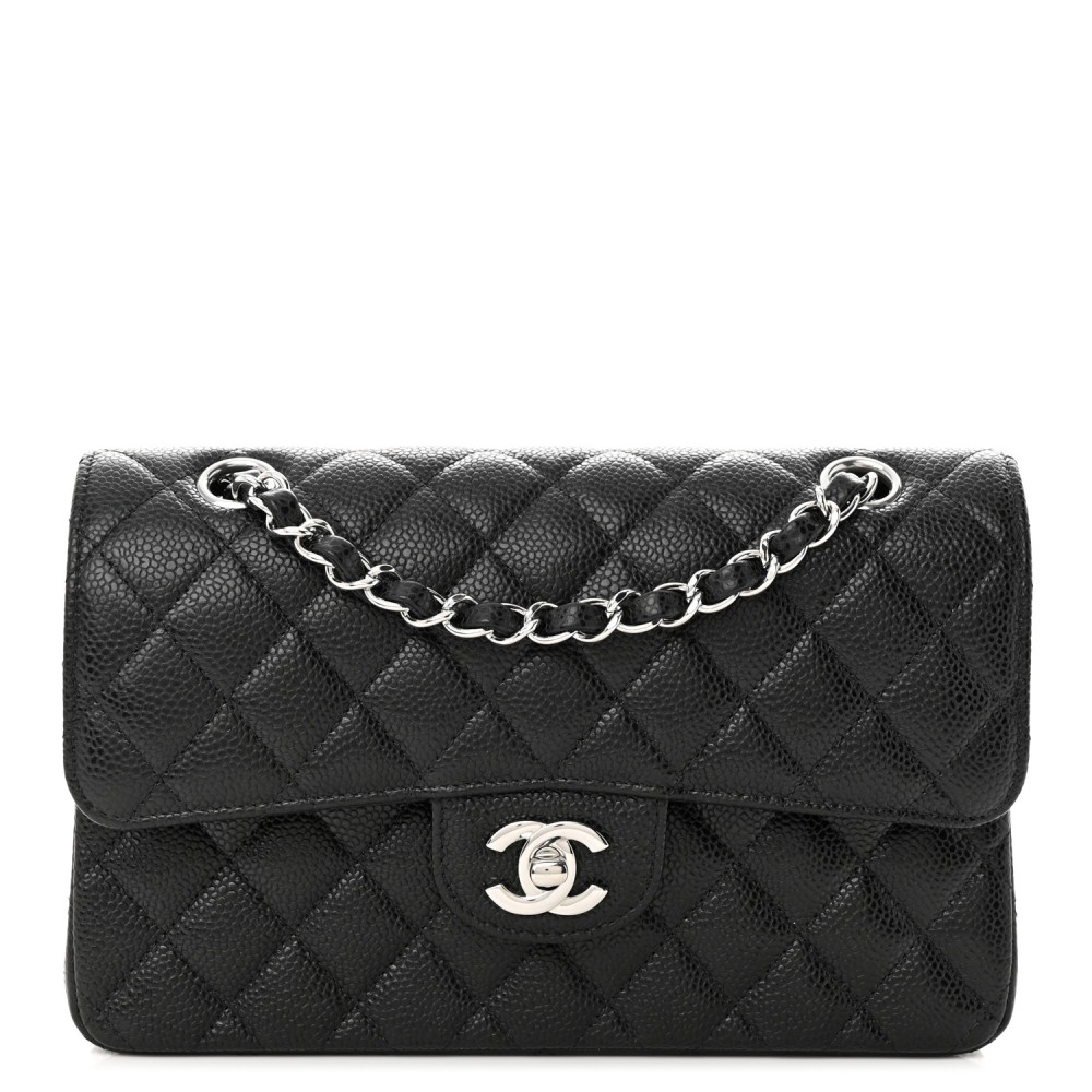 Caviar Quilted Small Double Flap Black