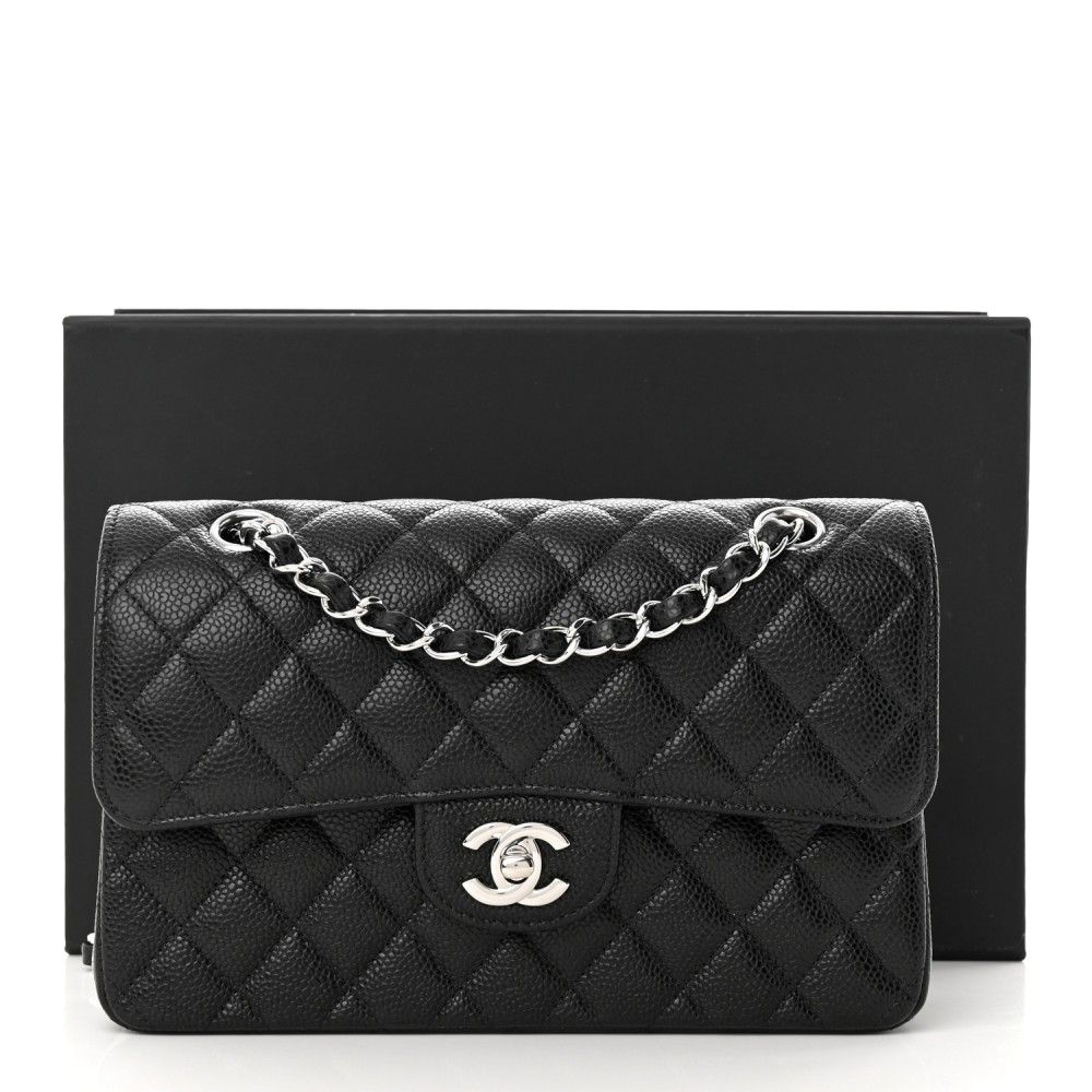 Caviar Quilted Small Double Flap Black