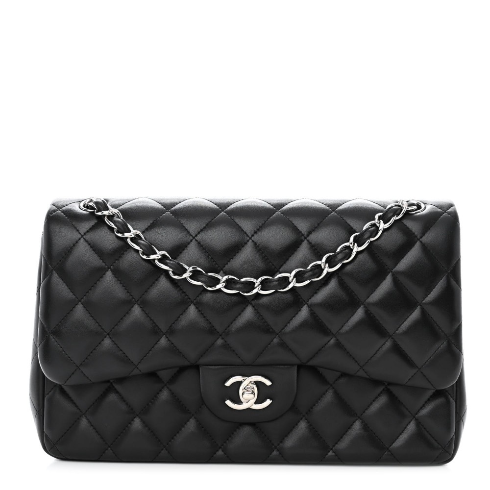 Lambskin Quilted Jumbo Double Flap Black