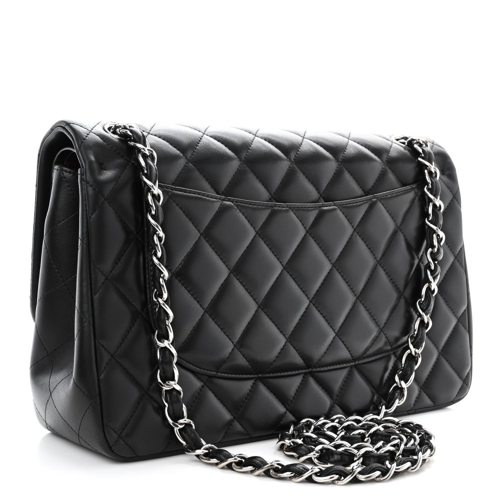 Lambskin Quilted Jumbo Double Flap Black