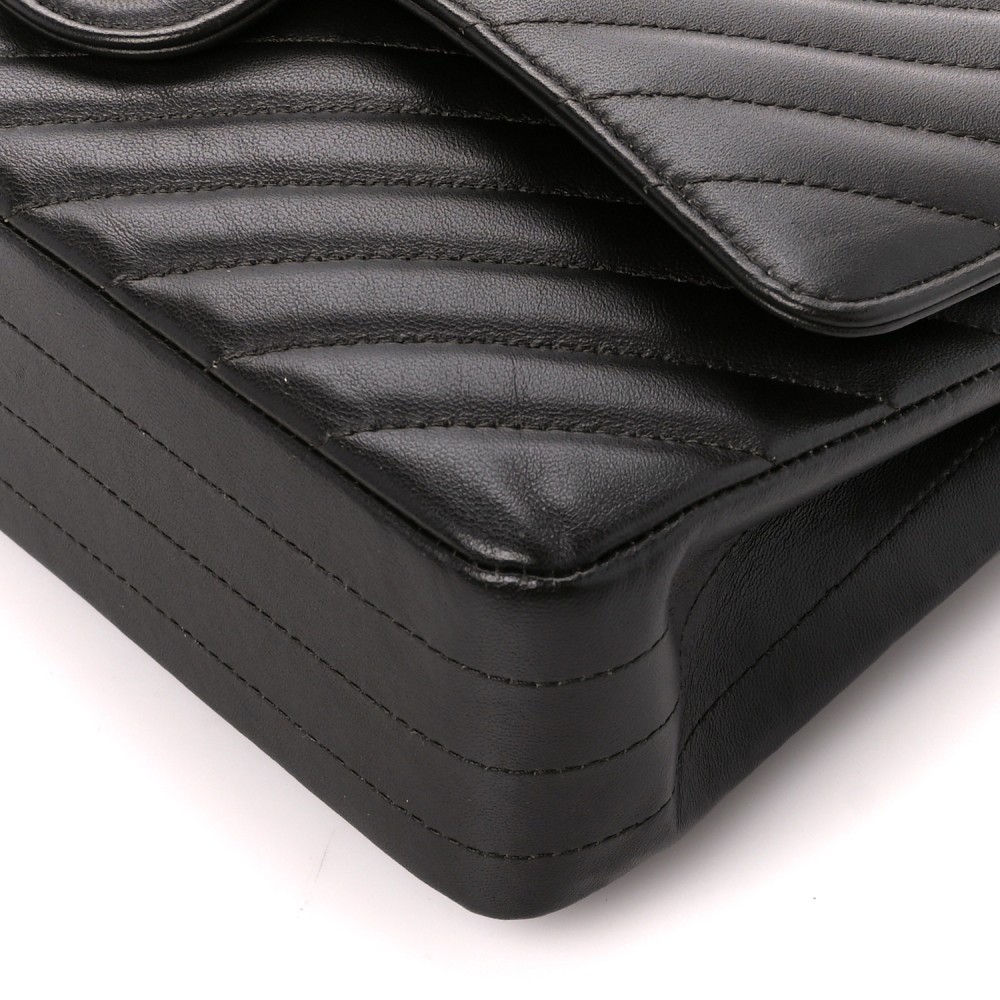 Lambskin Chevron Quilted Medium Double Flap Black