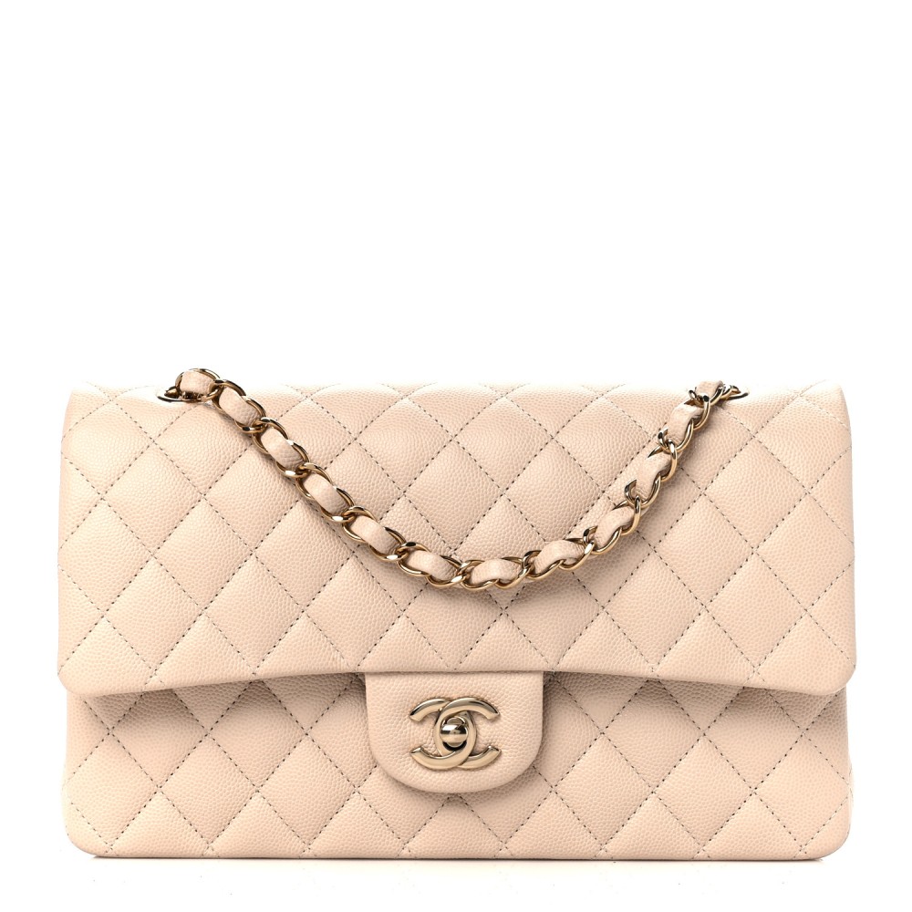 Caviar Quilted Medium Double Flap Ecru