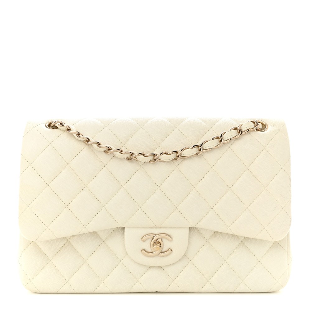 Caviar Quilted Jumbo Double Flap White