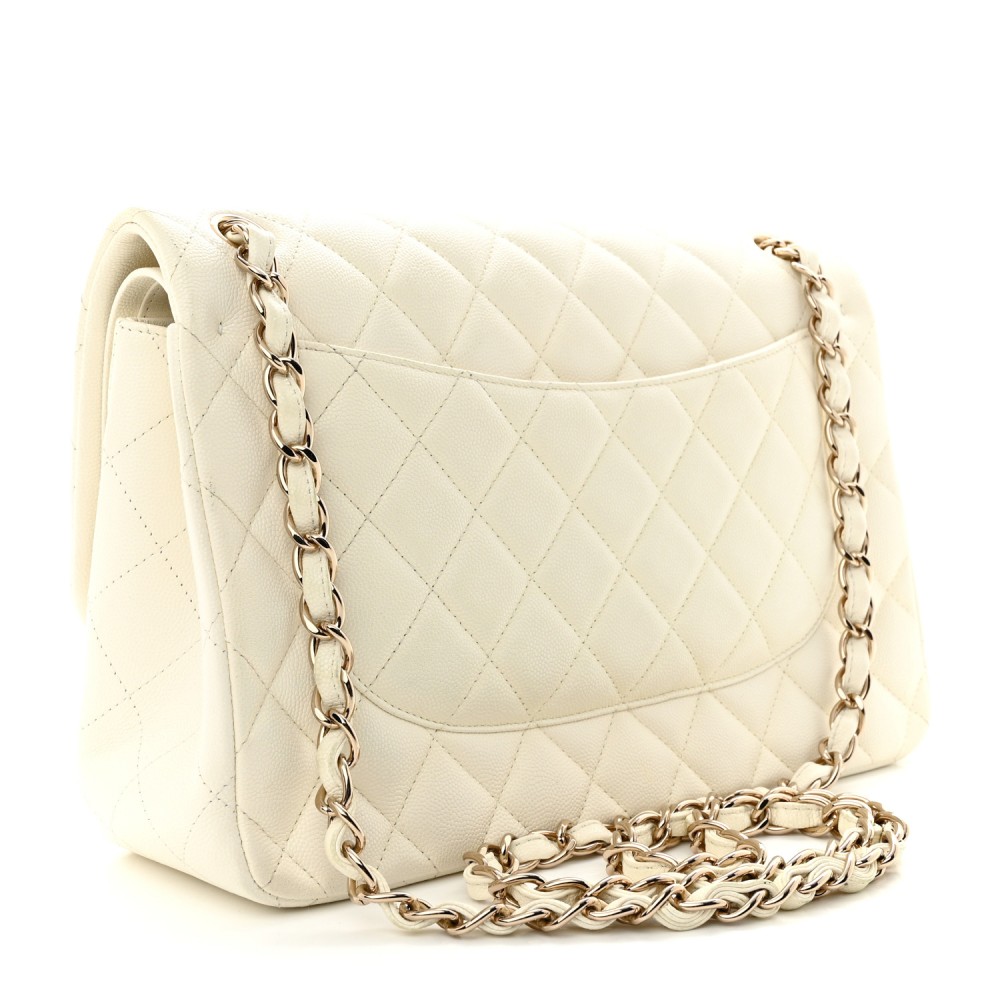 Caviar Quilted Jumbo Double Flap White