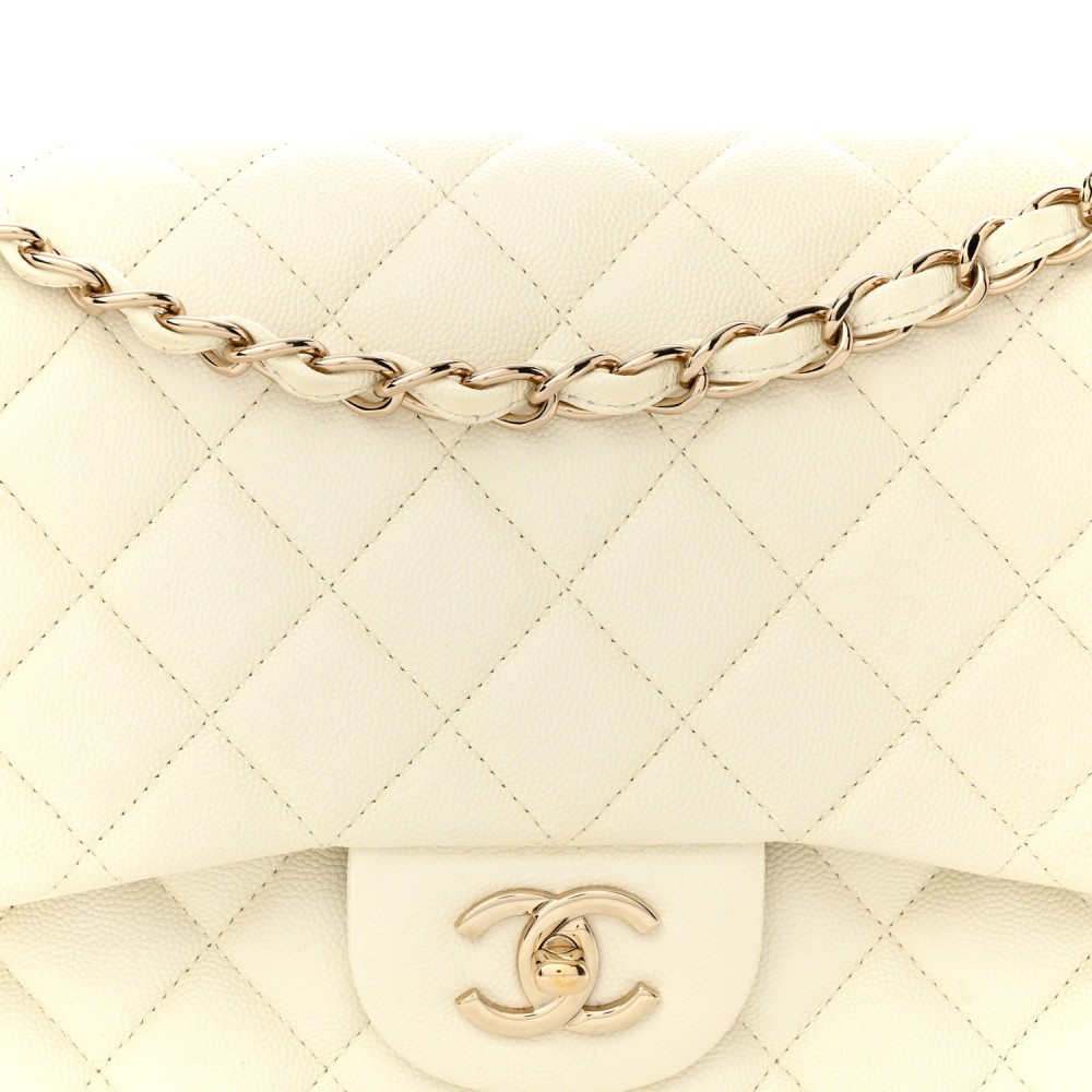 Caviar Quilted Jumbo Double Flap White