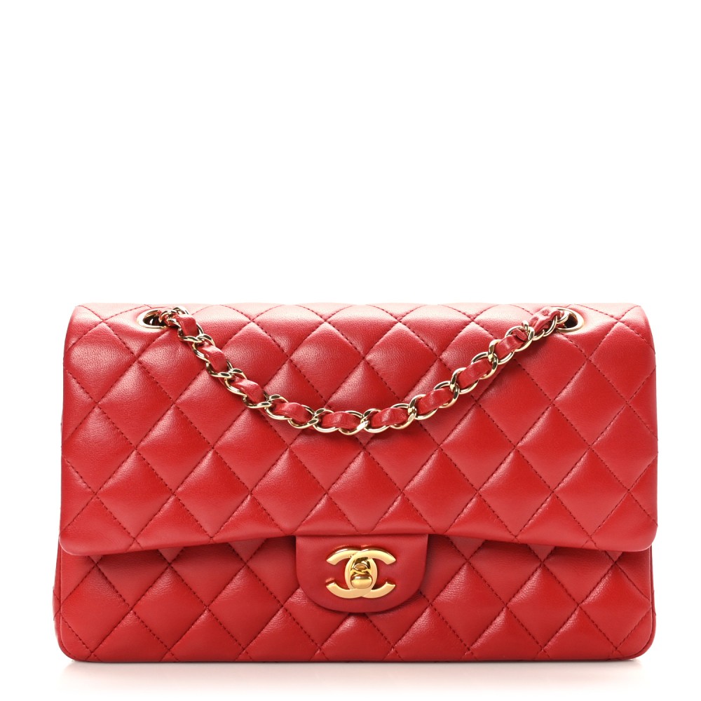 Lambskin Quilted Medium Double Flap Red