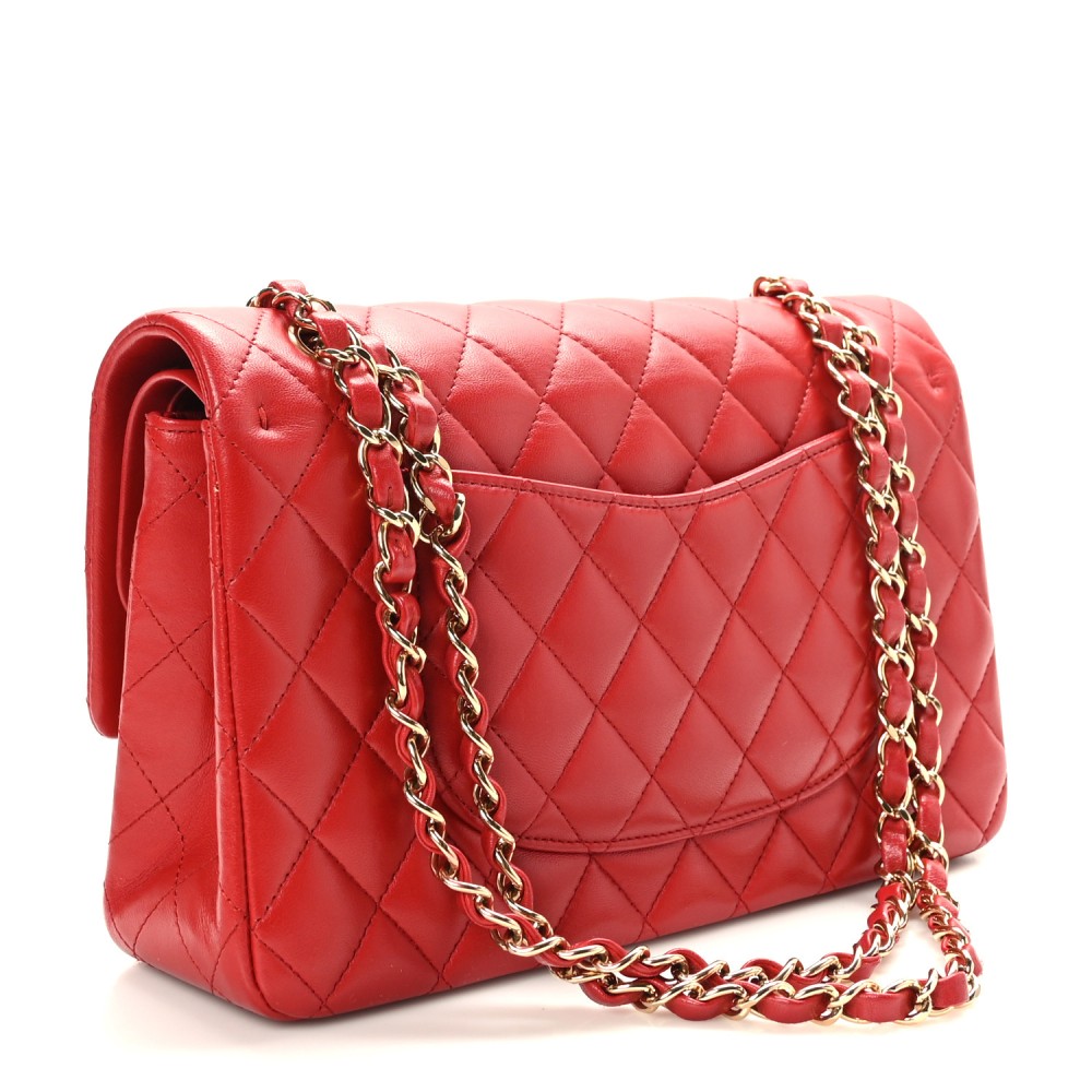 Lambskin Quilted Medium Double Flap Red