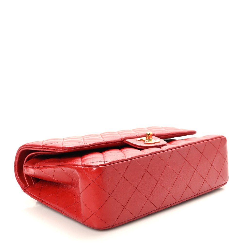 Lambskin Quilted Medium Double Flap Red