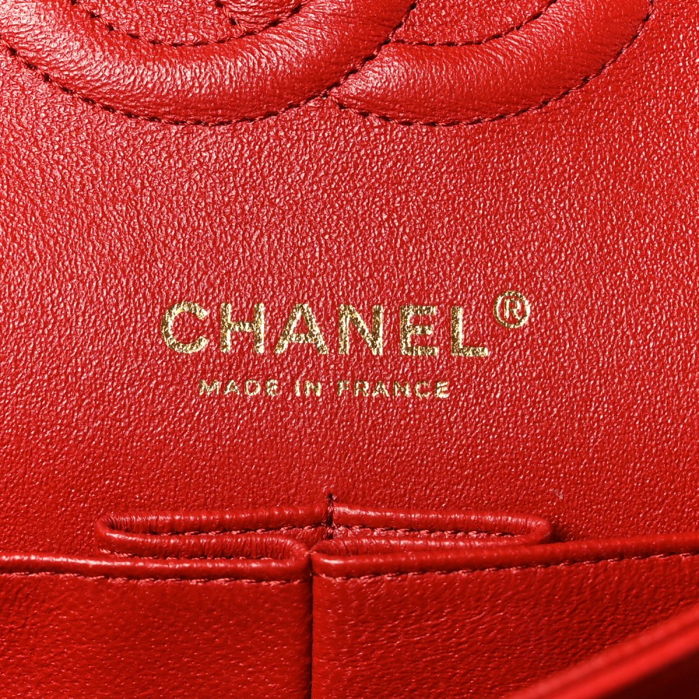 Lambskin Quilted Medium Double Flap Red