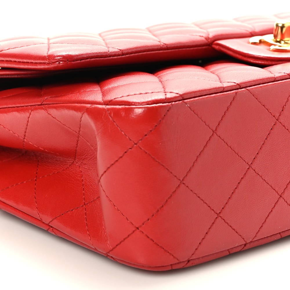 Lambskin Quilted Medium Double Flap Red