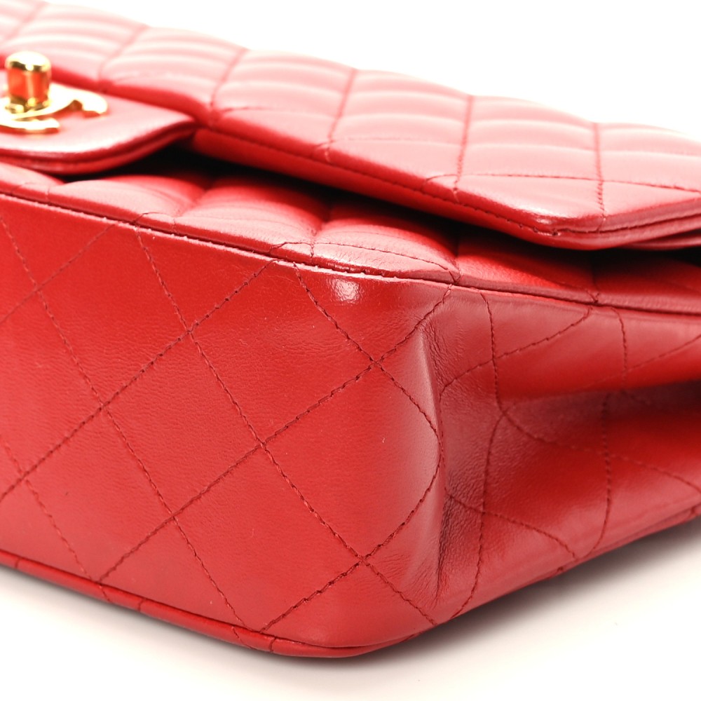 Lambskin Quilted Medium Double Flap Red