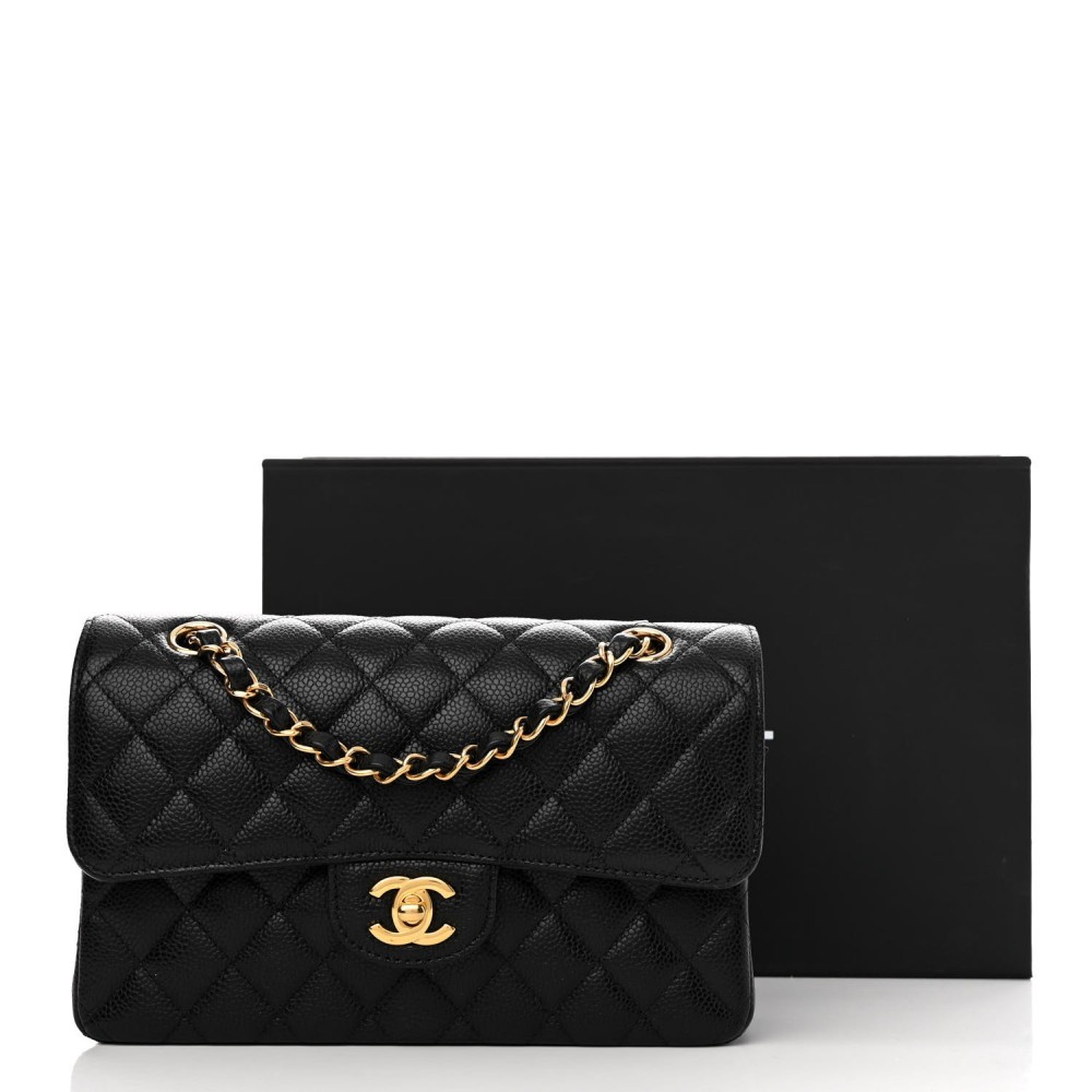 Caviar Quilted Small Double Flap Black