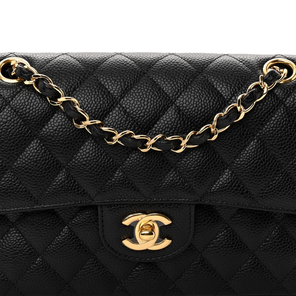 Caviar Quilted Small Double Flap Black