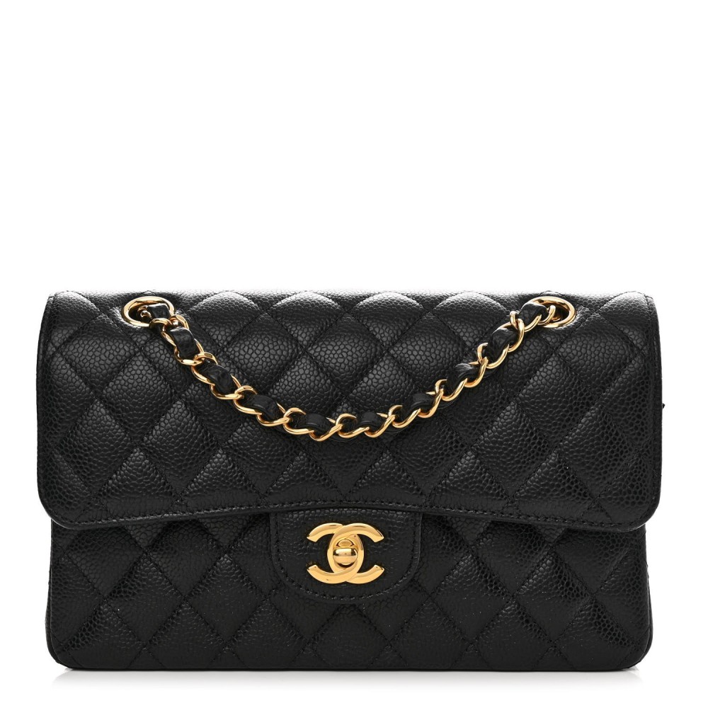 Caviar Quilted Small Double Flap Black