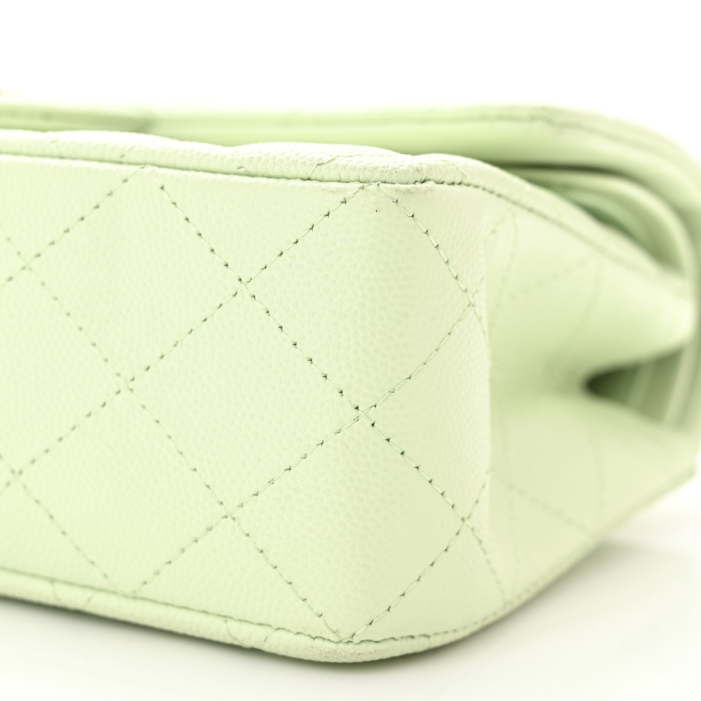 Caviar Quilted Small Double Flap Light Green