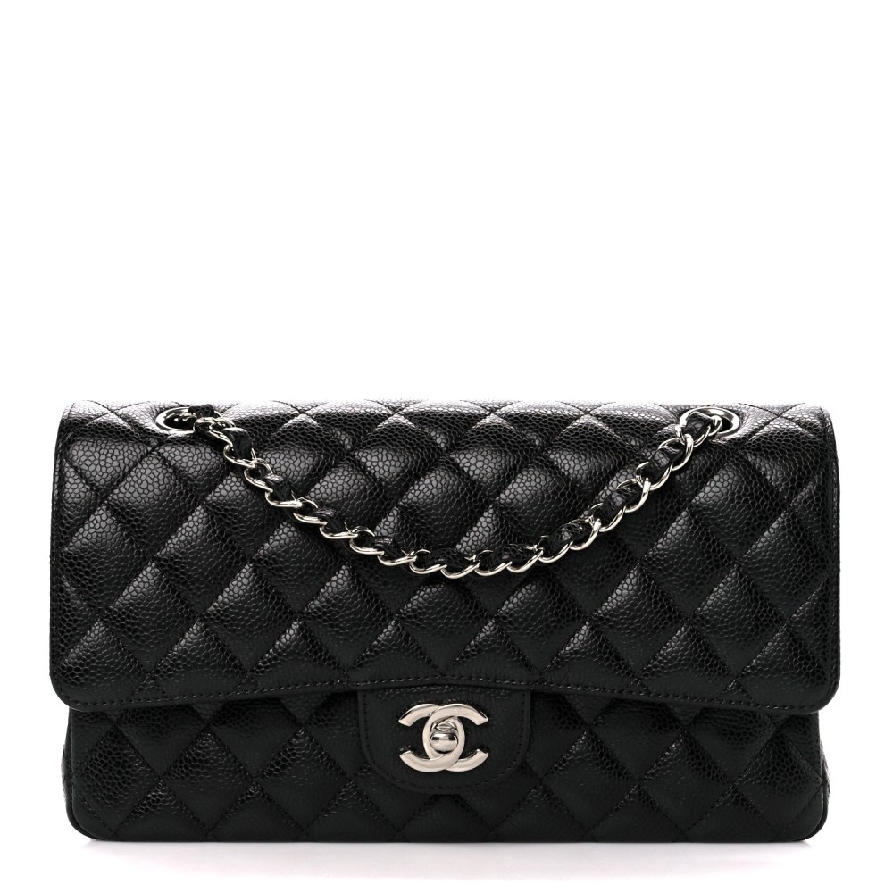 Caviar Quilted Medium Double Flap Black