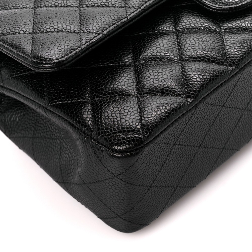 Caviar Quilted Medium Double Flap Black