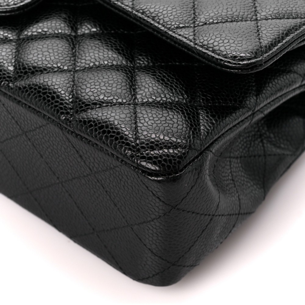 Caviar Quilted Medium Double Flap Black