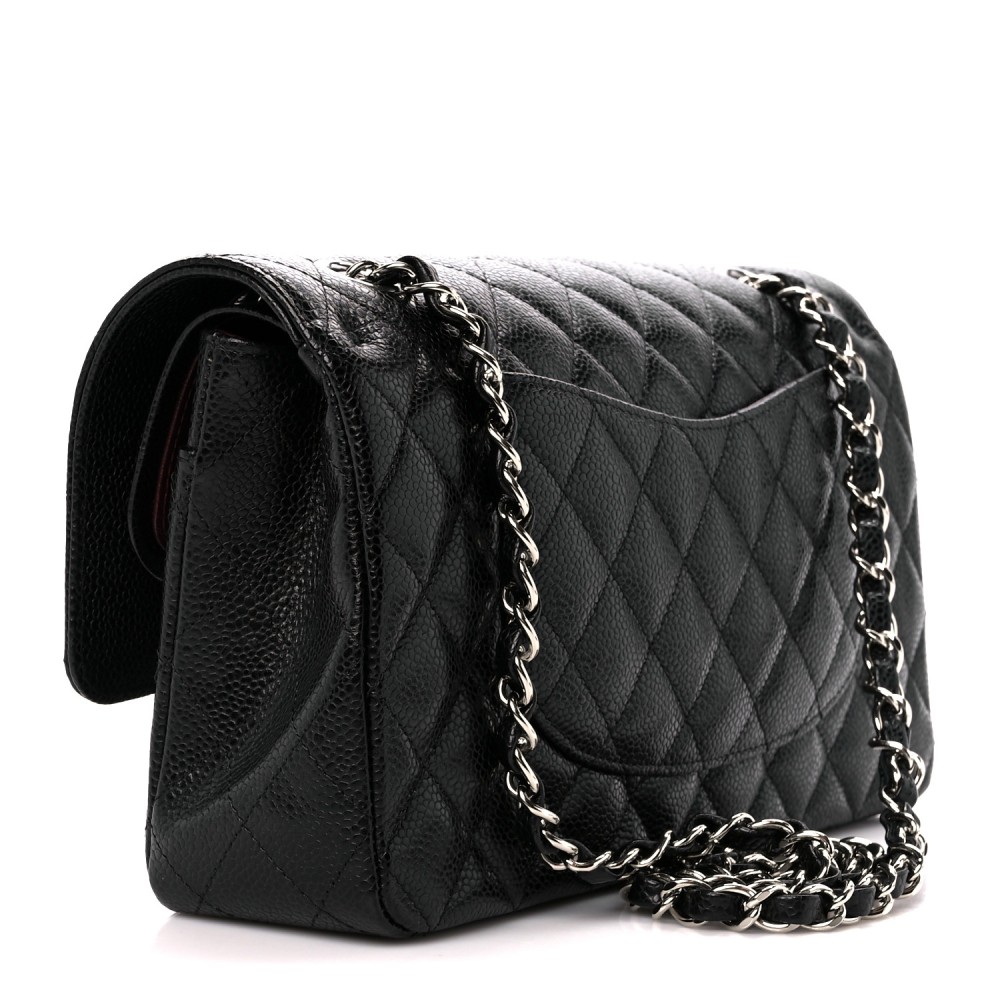 Caviar Quilted Medium Double Flap Black