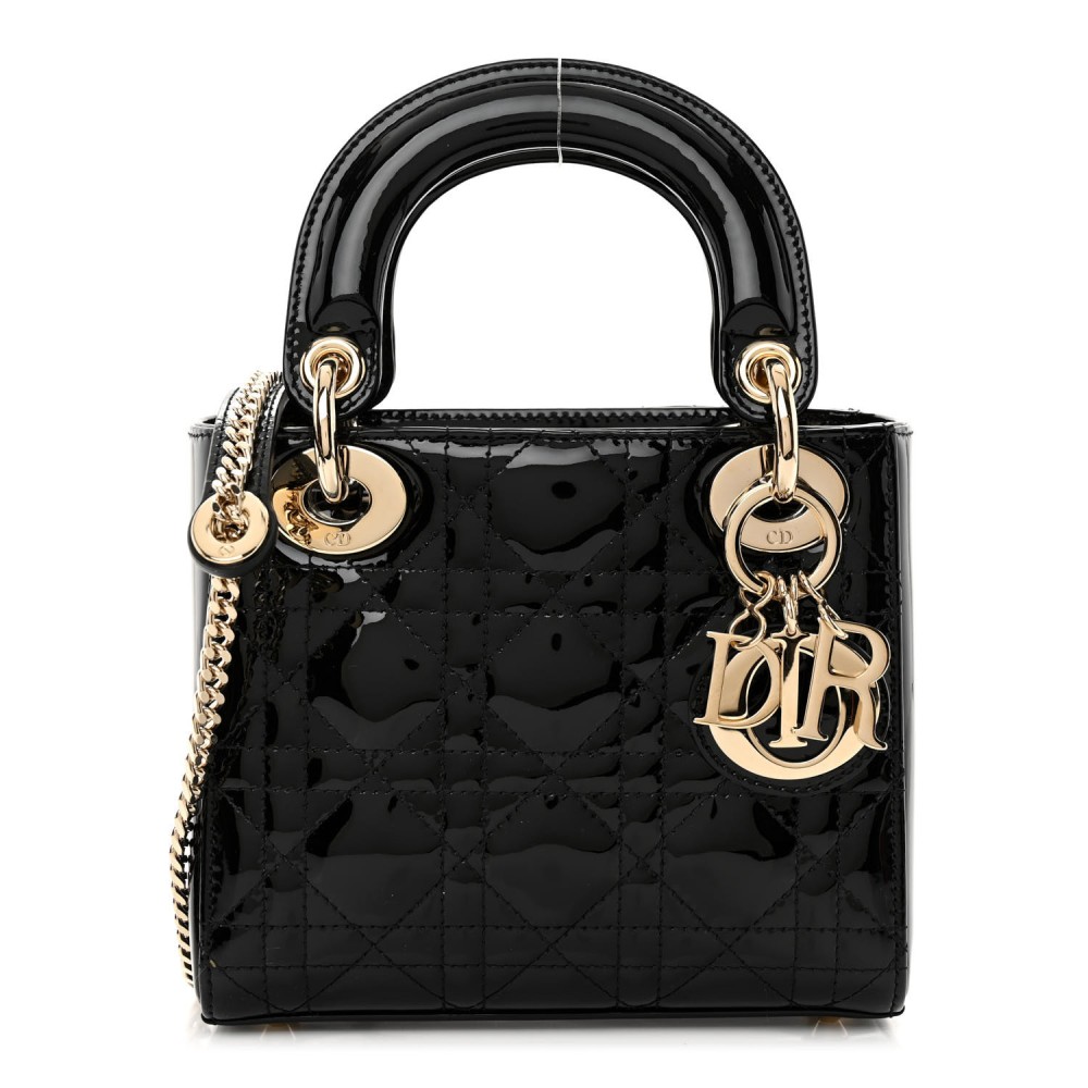 Patent Cannage Mini Lady Dior Black