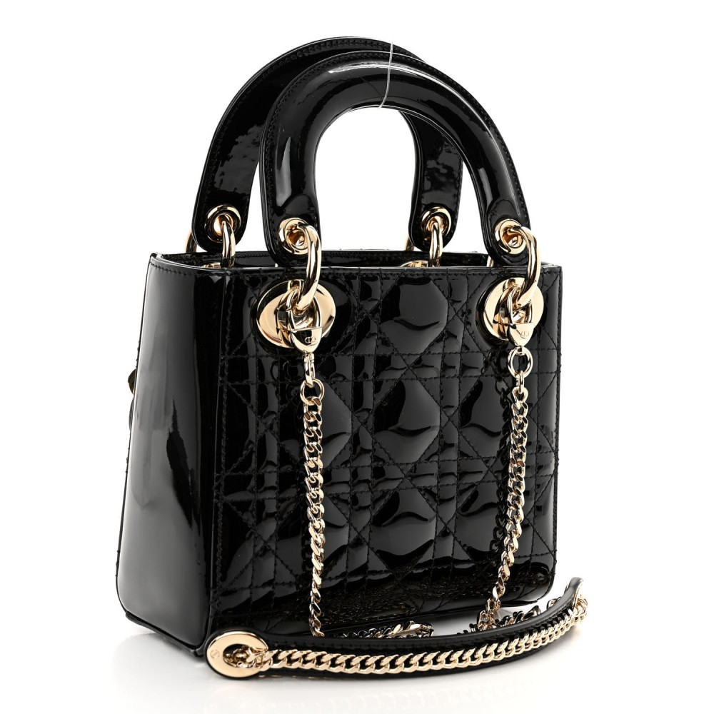 Patent Cannage Mini Lady Dior Black