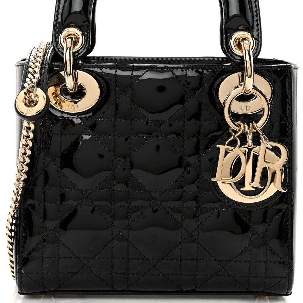 Patent Cannage Mini Lady Dior Black