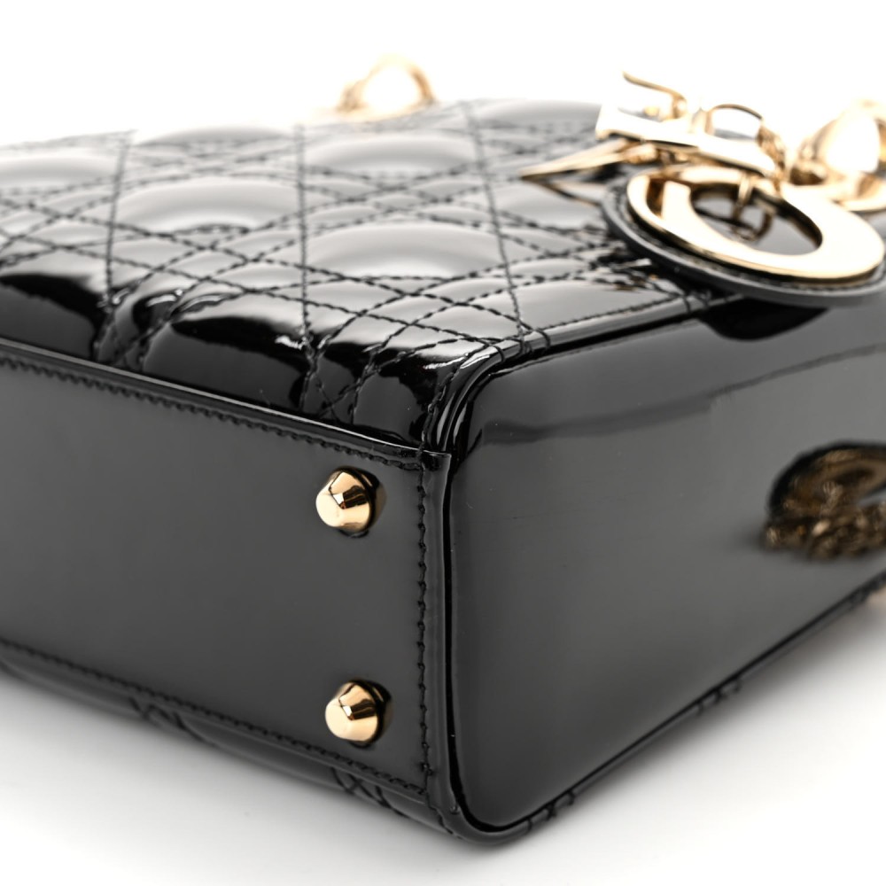 Patent Cannage Mini Lady Dior Black