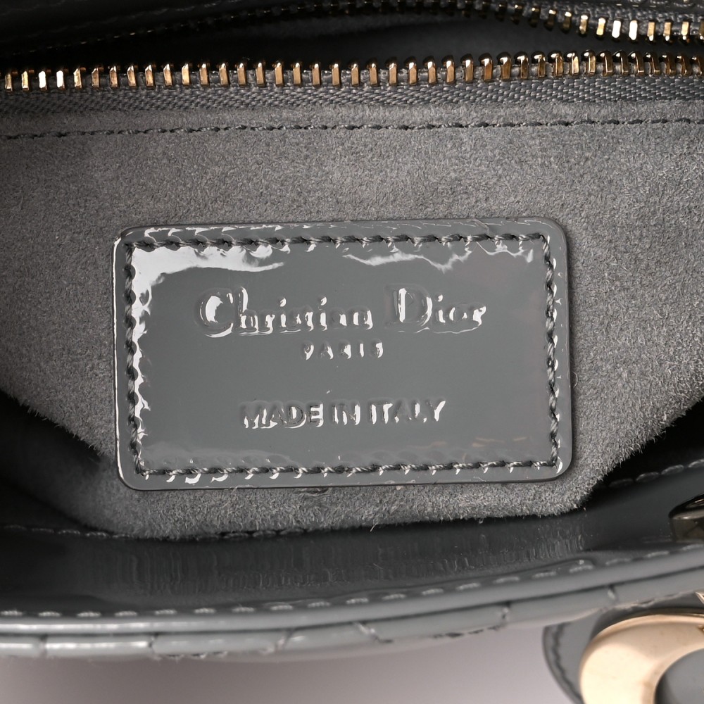 Patent Cannage Mini Lady Dior Grey Stone