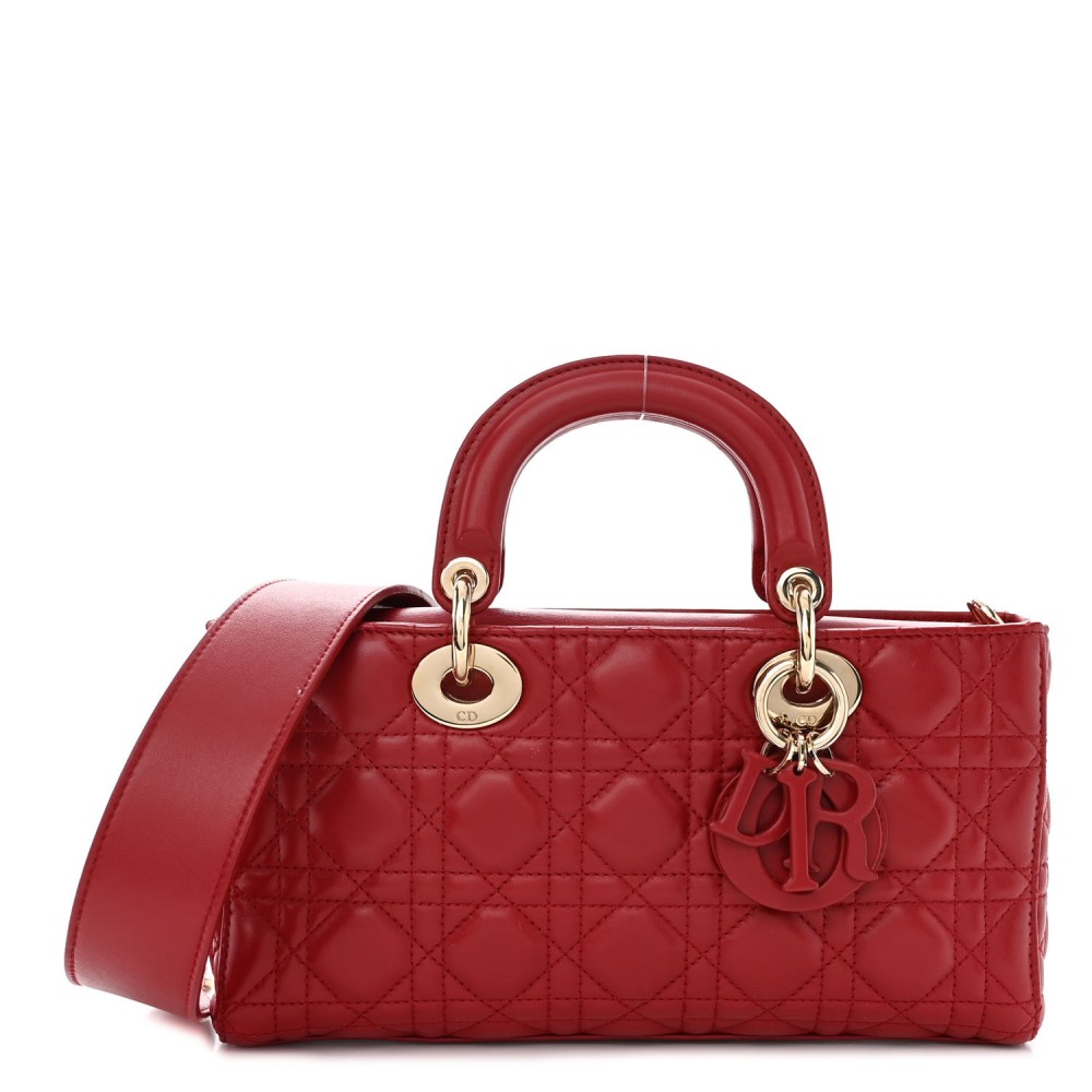 Lambskin Cannage Medium Lady D-Joy Red