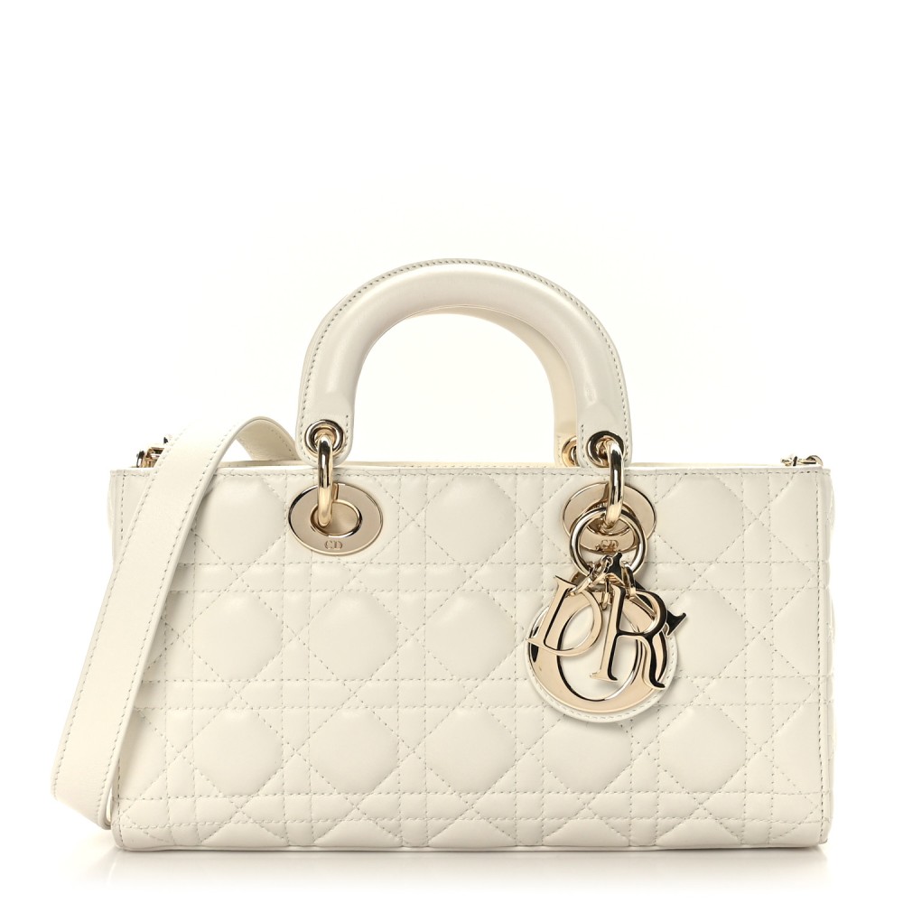 Lambskin Cannage Medium Lady D-Joy White