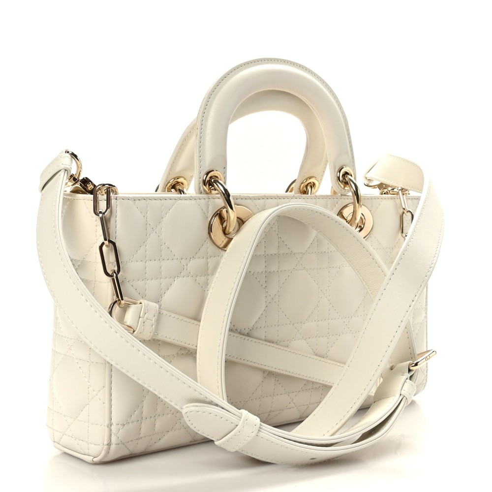 Lambskin Cannage Medium Lady D-Joy White