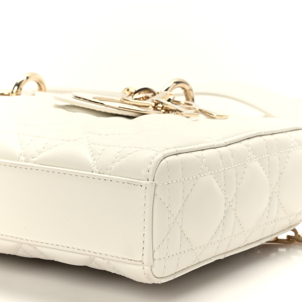 Lambskin Cannage Medium Lady D-Joy White