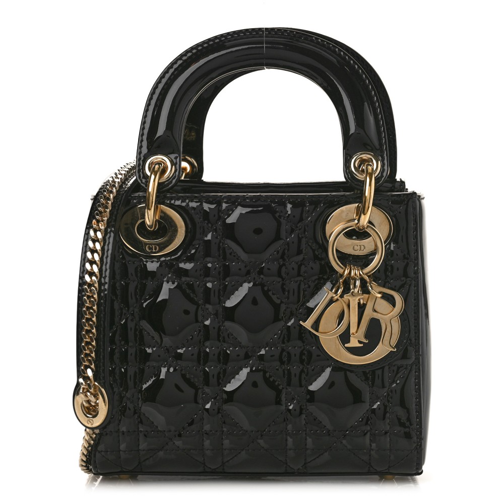 Patent Cannage Mini Lady Dior Black