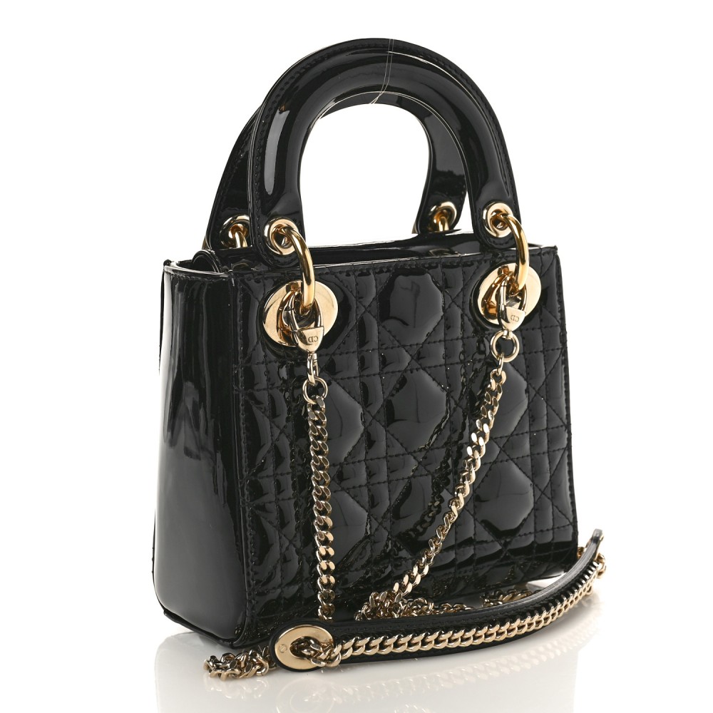 Patent Cannage Mini Lady Dior Black