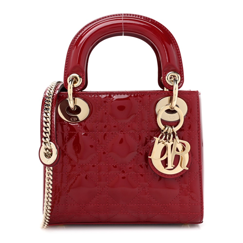 Patent Cannage Mini Lady Dior Red