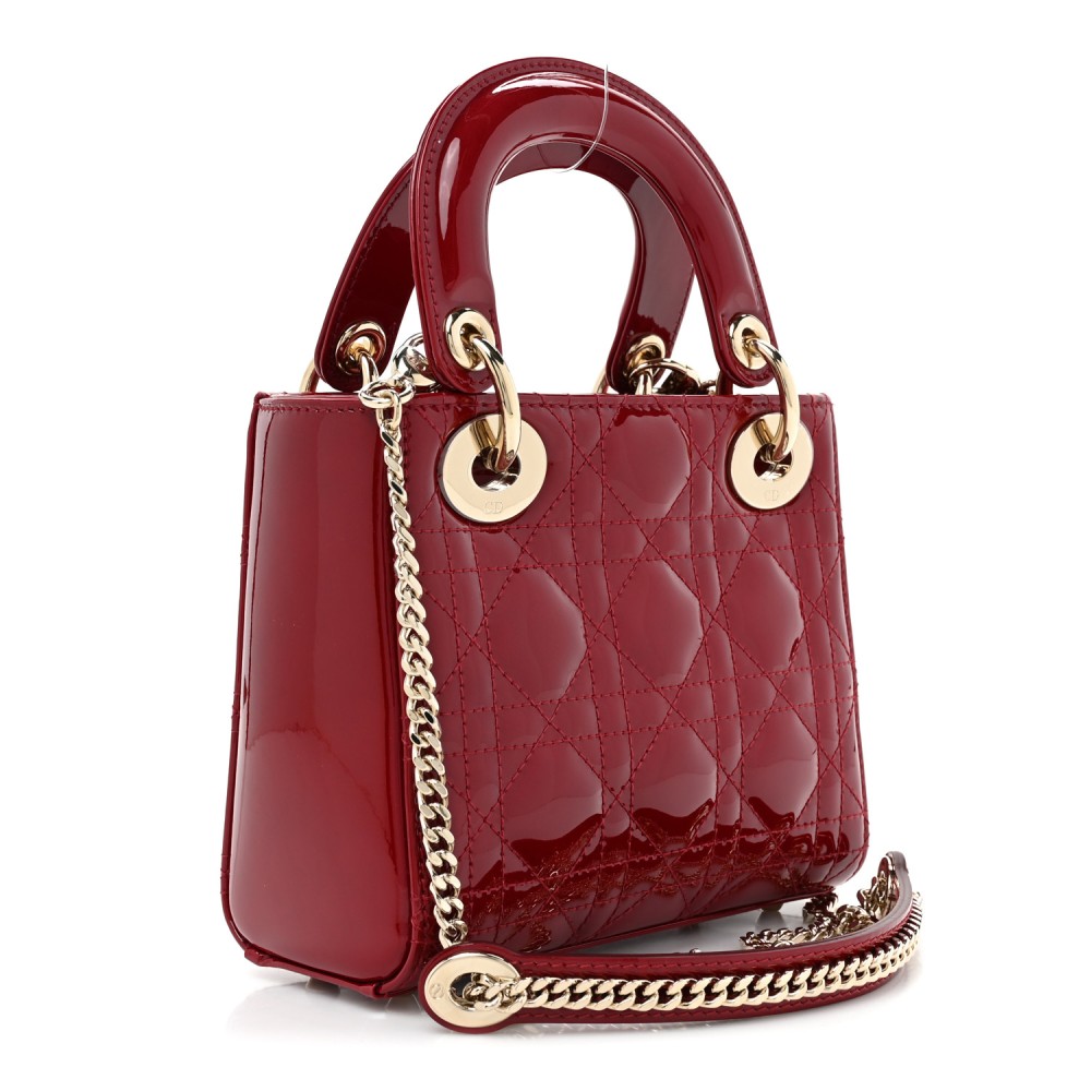 Patent Cannage Mini Lady Dior Red