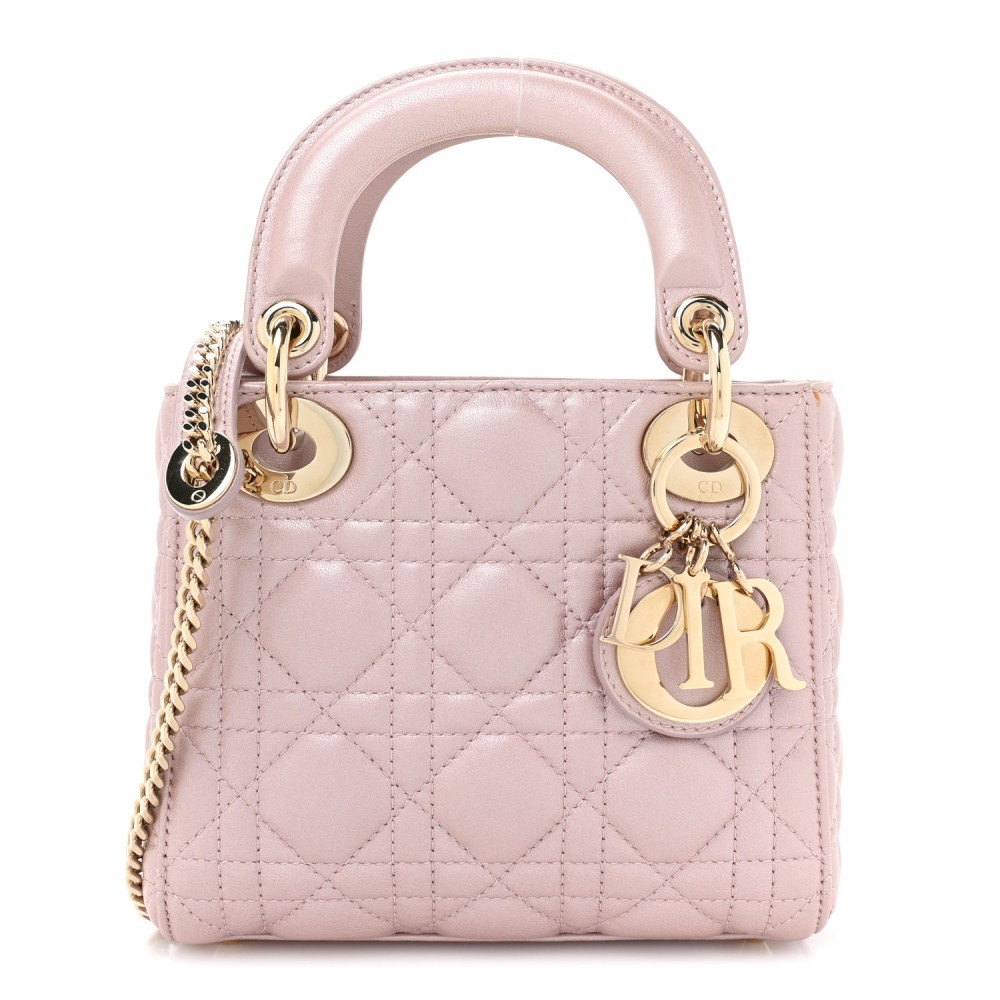 Metallic Lambskin Cannage Mini Lady Dior Lotus