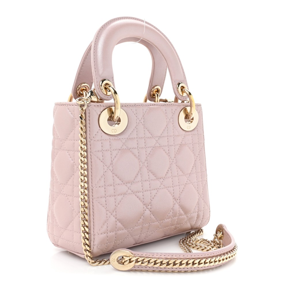 Metallic Lambskin Cannage Mini Lady Dior Lotus