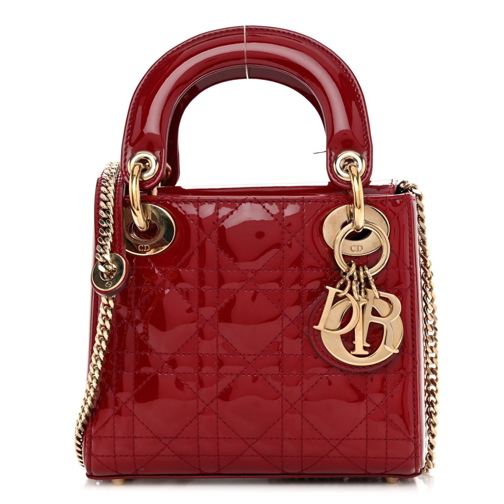 Patent Cannage Mini Lady Dior Red