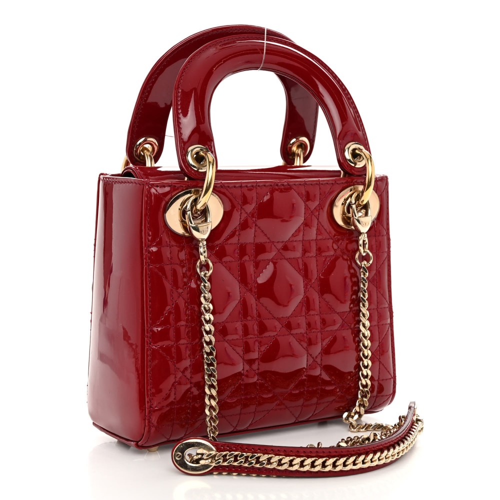 Patent Cannage Mini Lady Dior Red