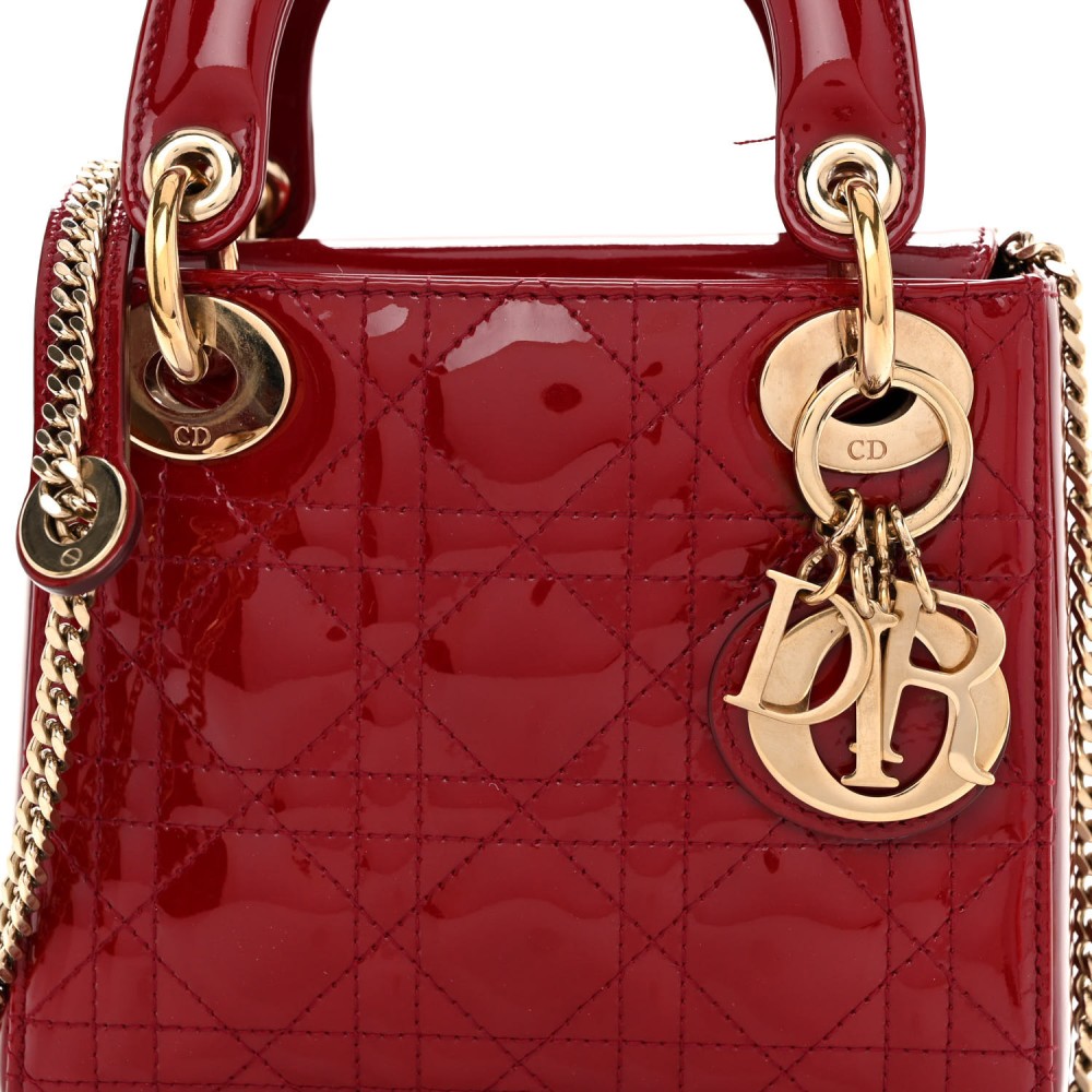 Patent Cannage Mini Lady Dior Red