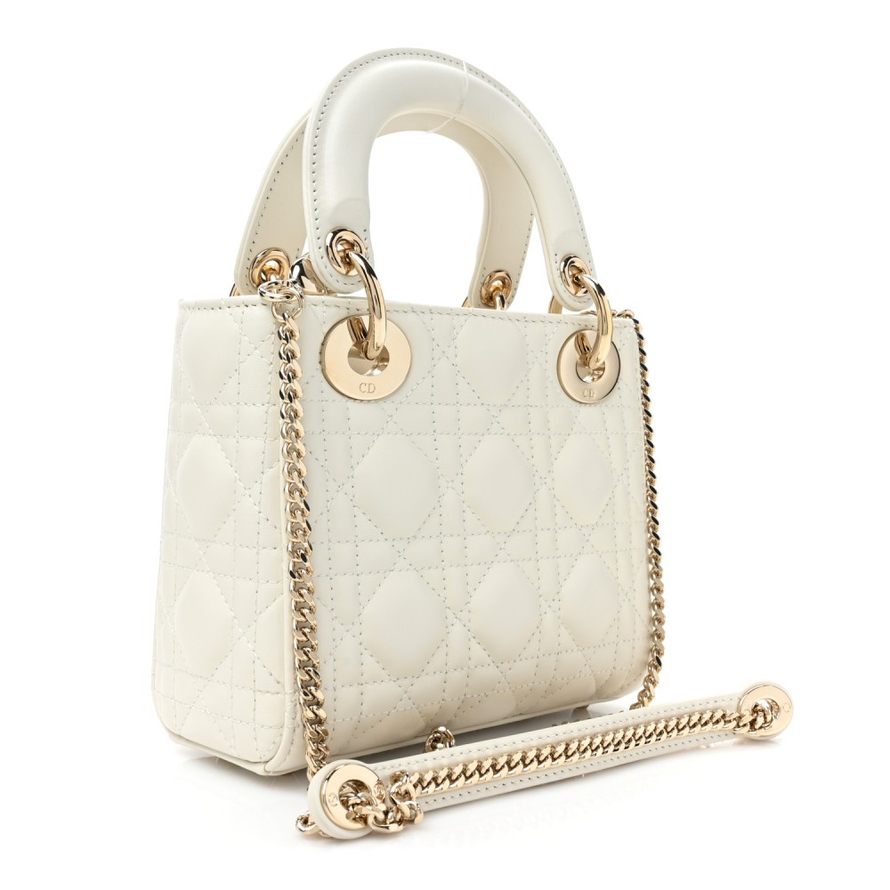 Lambskin Cannage Mini Lady Dior White