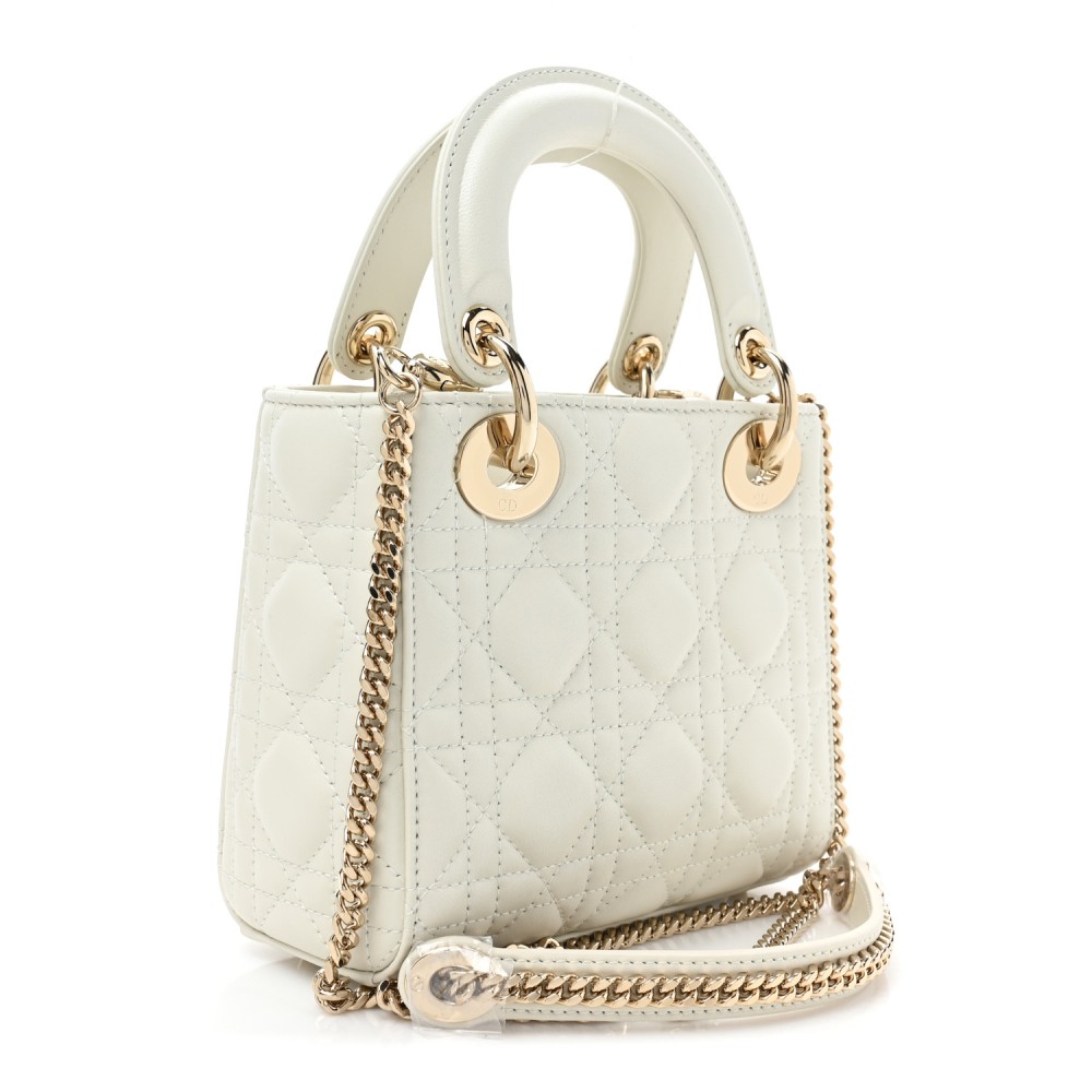 Lambskin Cannage Mini Lady Dior White