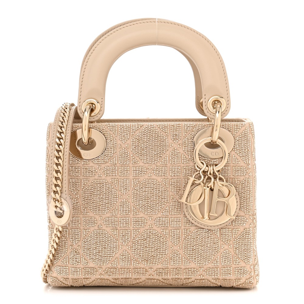 Lambskin Cannage Beaded Embroidered Mini Lady Dior Caramel Beige