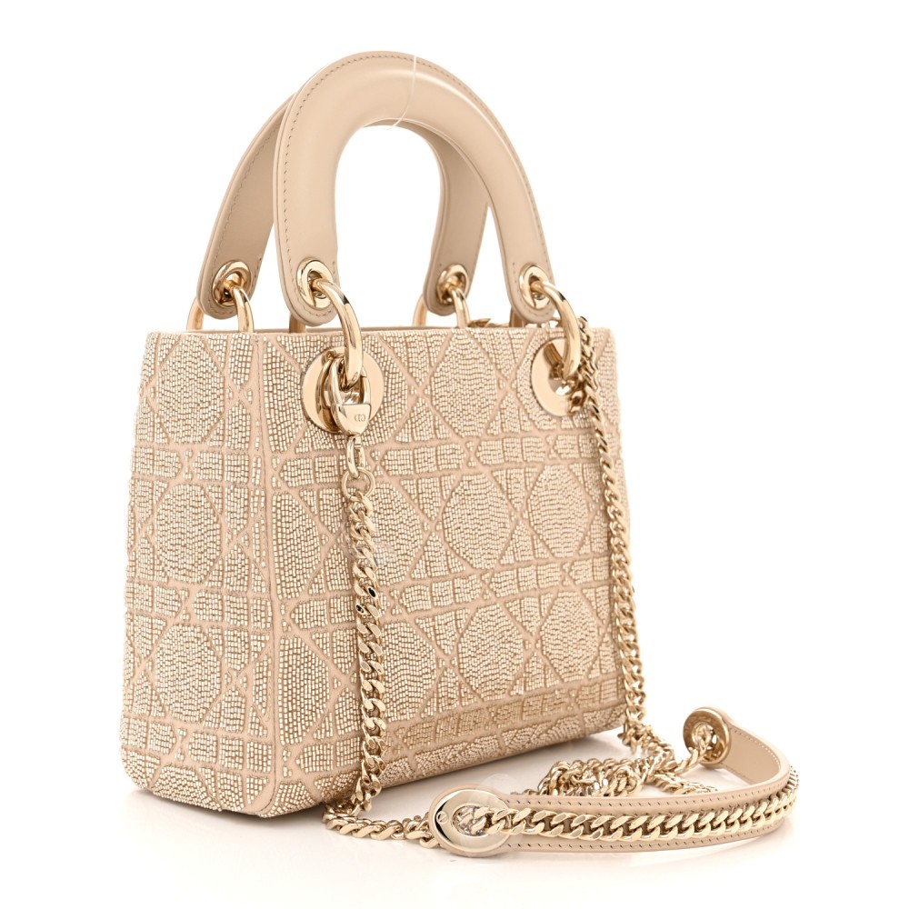 Lambskin Cannage Beaded Embroidered Mini Lady Dior Caramel Beige