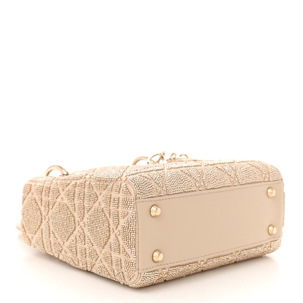 Lambskin Cannage Beaded Embroidered Mini Lady Dior Caramel Beige