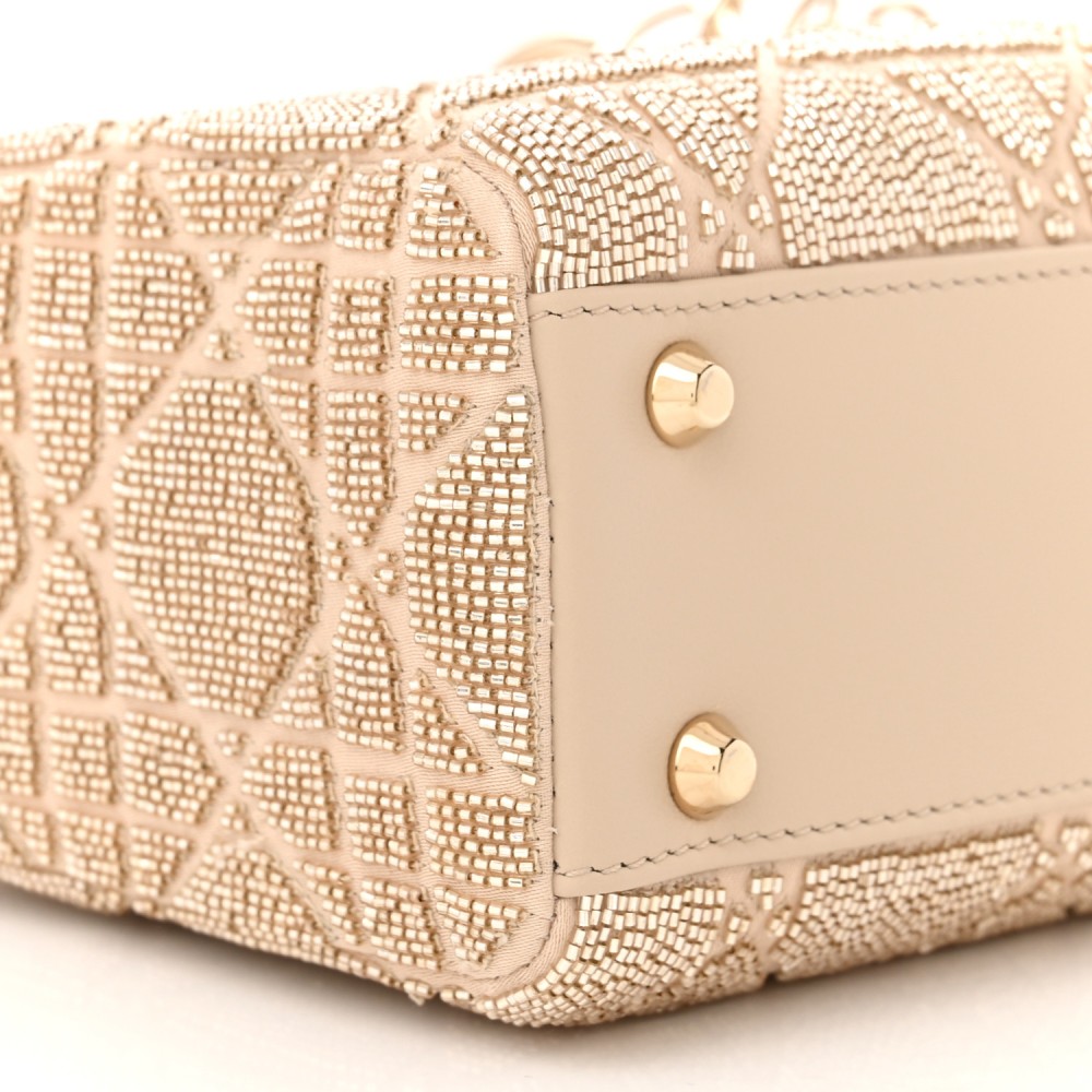 Lambskin Cannage Beaded Embroidered Mini Lady Dior Caramel Beige