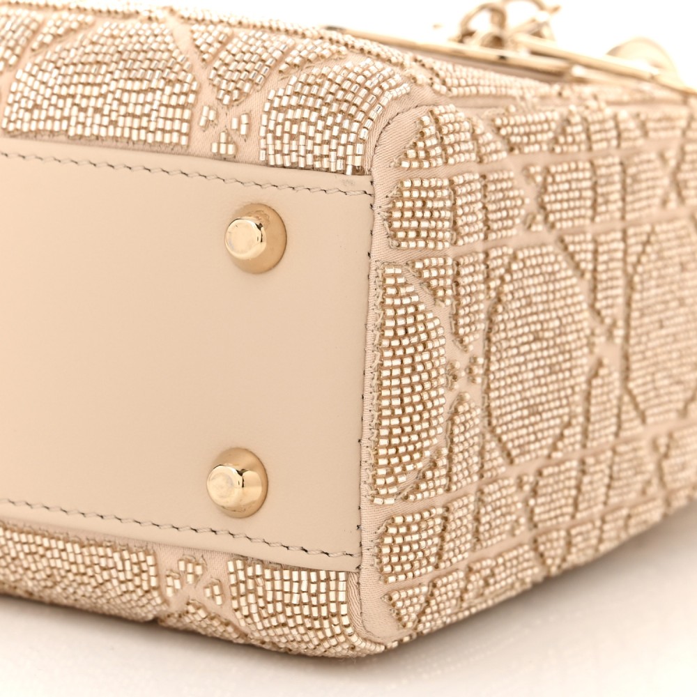 Lambskin Cannage Beaded Embroidered Mini Lady Dior Caramel Beige