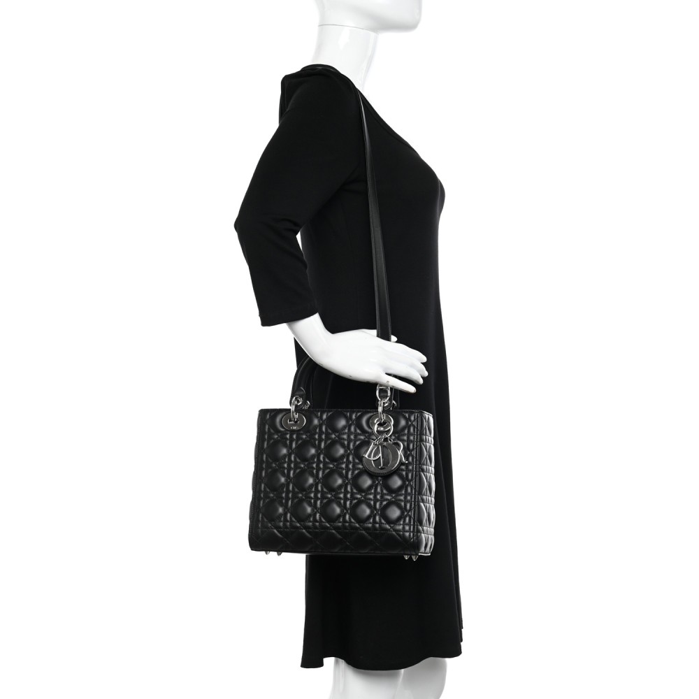 Lambskin Cannage Medium Lady Dior Black