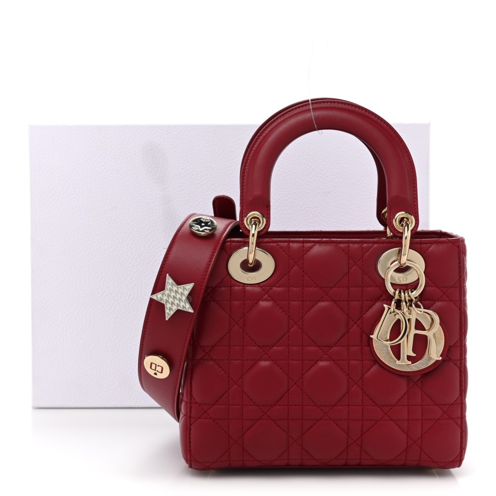 Lambskin Cannage Small Lucky Badges My Lady Dior Red